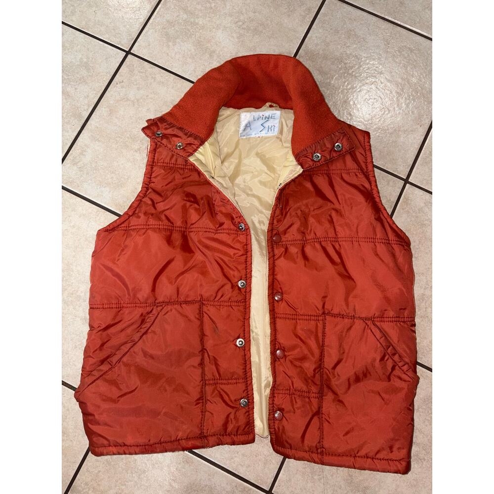 Vintage Alpine Ski Medium orange puffer Vest